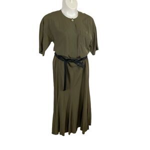 Rabbit Rabbit Rabbit 14 Khaki Green Maxi Dress 80s - 40s  Minimalist Cottagecore